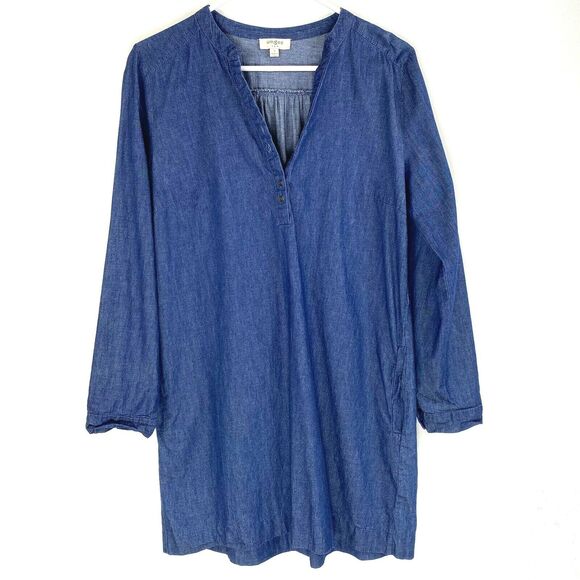Umgee Top Tunic Size Small Blue Denim Popover Roll Tab Sleeve Pockets - Picture 1 of 6